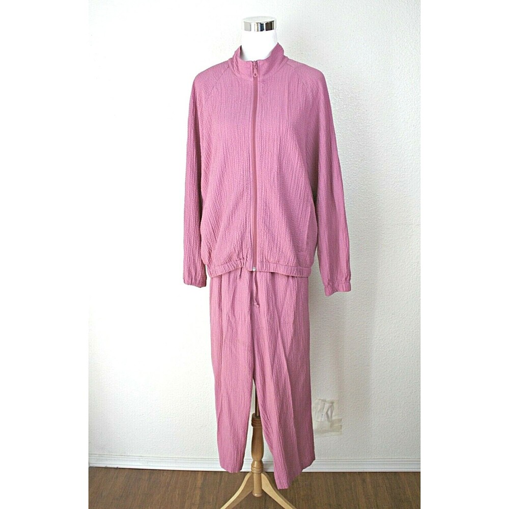 VTG MONTEREY BAY 80's 2 Pc Windbreaker Jacket Pants Set Rose Pink  Sz XL Retro *